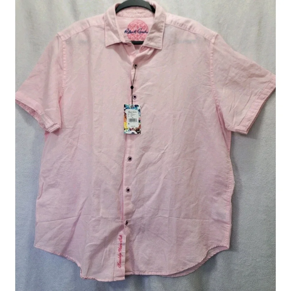 NWT Robert Graham Borsi Men's Linen Cotton Classic Fit Pink Shirt 2XL‎ $198